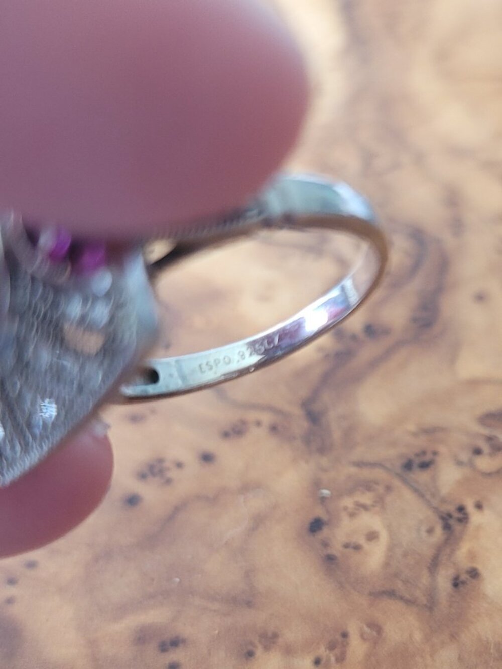 Synthetic Diamond, Ruby & Sterling Art Deco Style Ring by Joseph Esposito - Picture 5 of 6